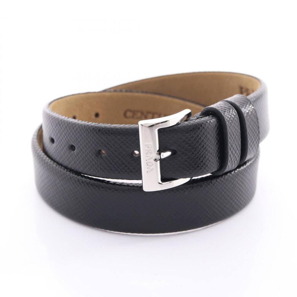 PRADA Black Leather Saffiano Charm Bracelet